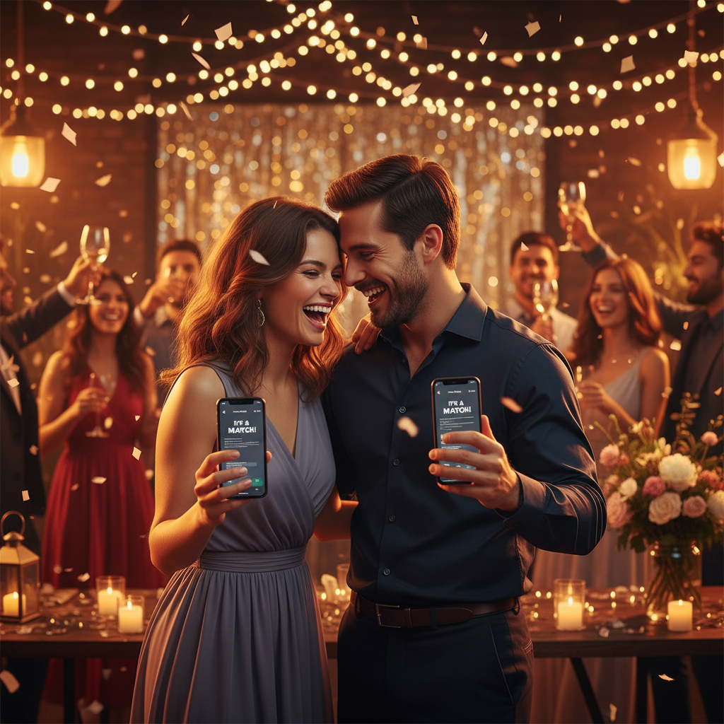 Couple discovering they matched at party