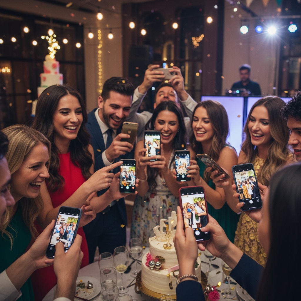 People using photo sharing app at event
