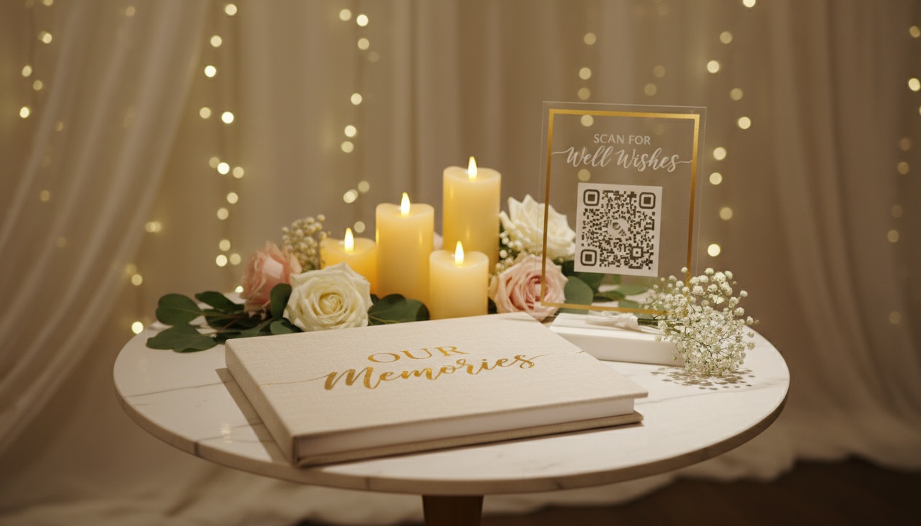Modern elegant wedding guest book display