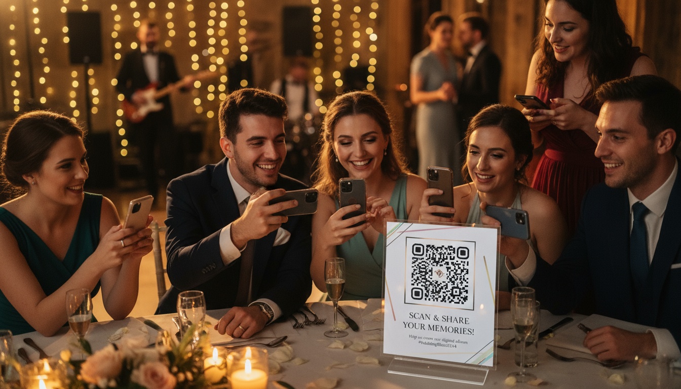 Guests scanning QR code at wedding