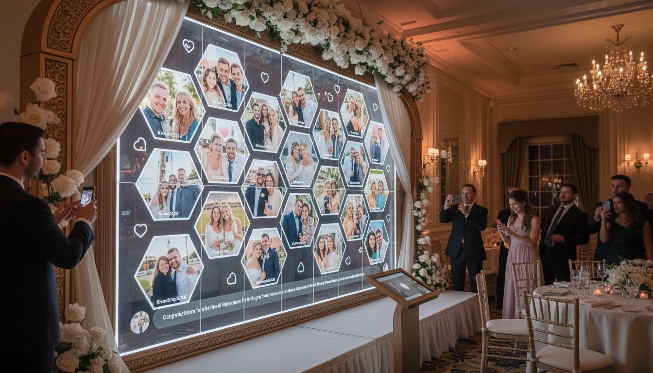 Live photo wall at wedding reception