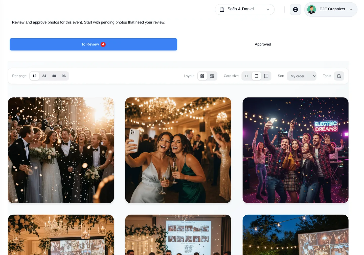 The Fotify moderation queue with pending guest photos awaiting approval