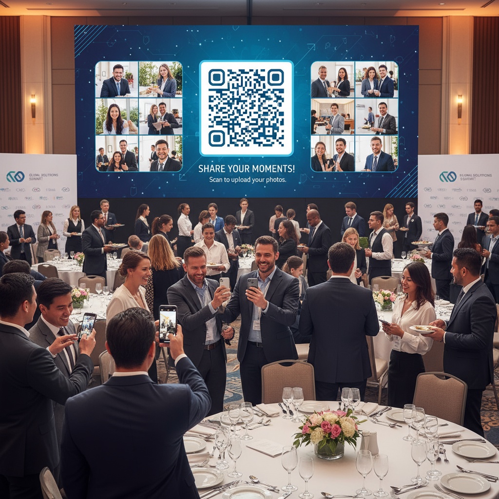 Corporate event photo sharing with QR code