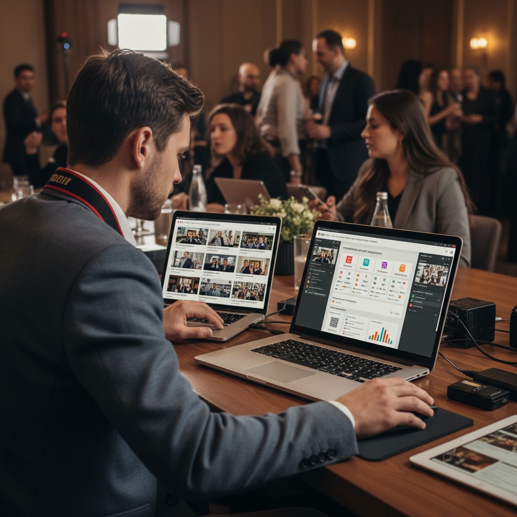 Event photo sharing setup on laptop