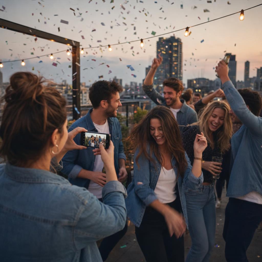Young people at party taking photos