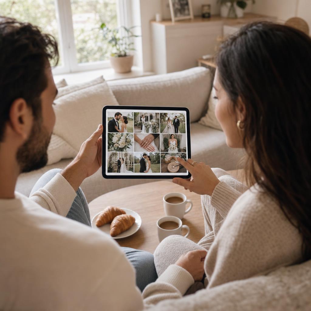 Shared wedding photo album on tablet