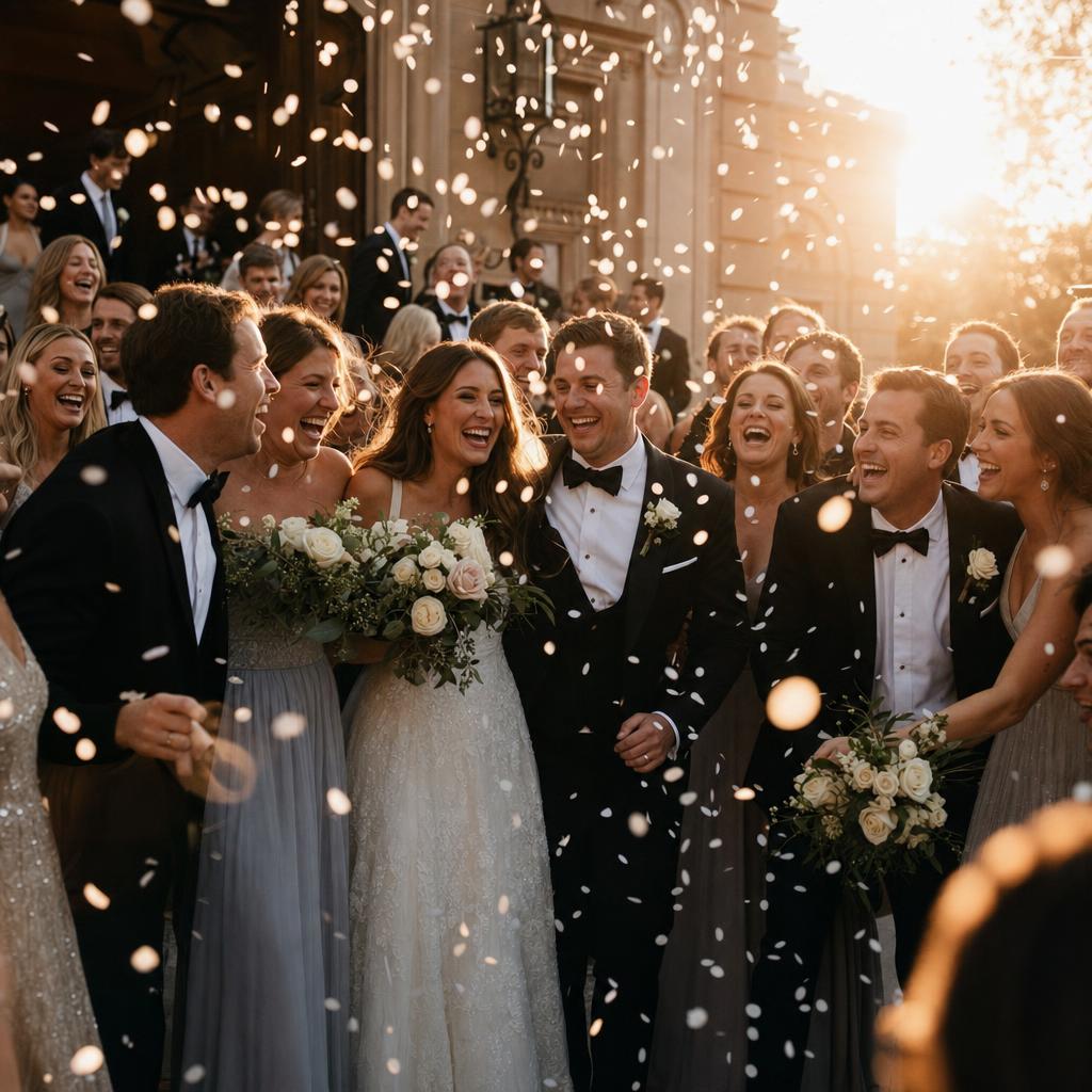 Wedding guests watching photos appear on live display