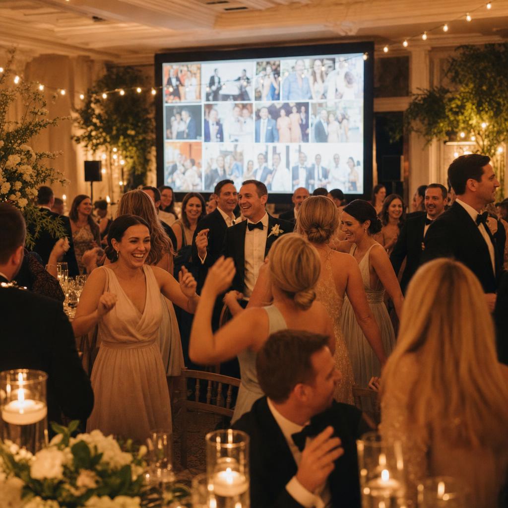 Wedding guests sharing photos with QR code