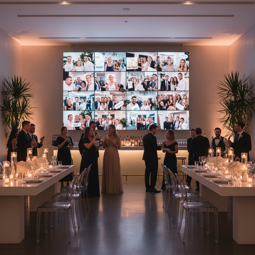 Wedding guests sharing photos with QR code