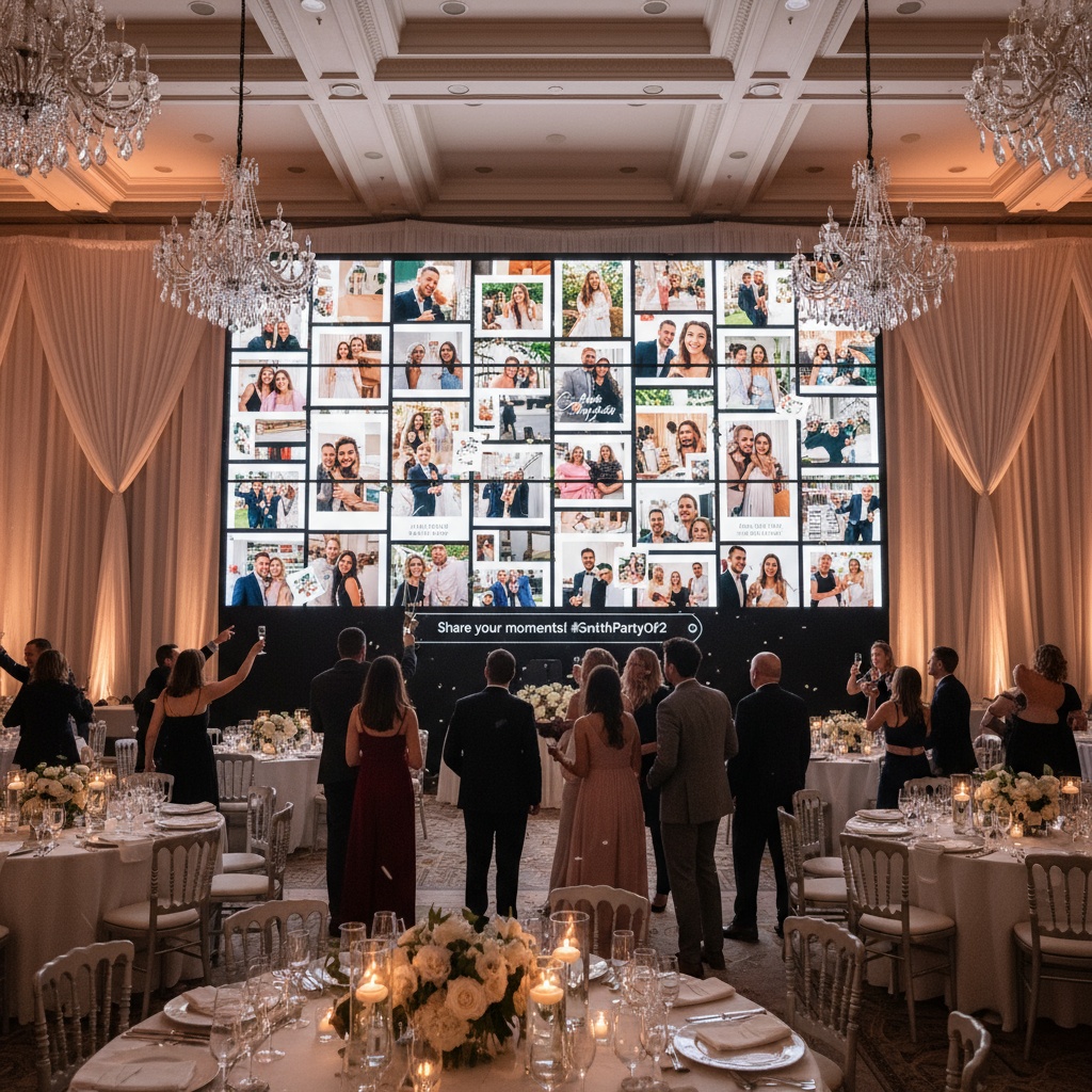 Live wedding photo wall on display